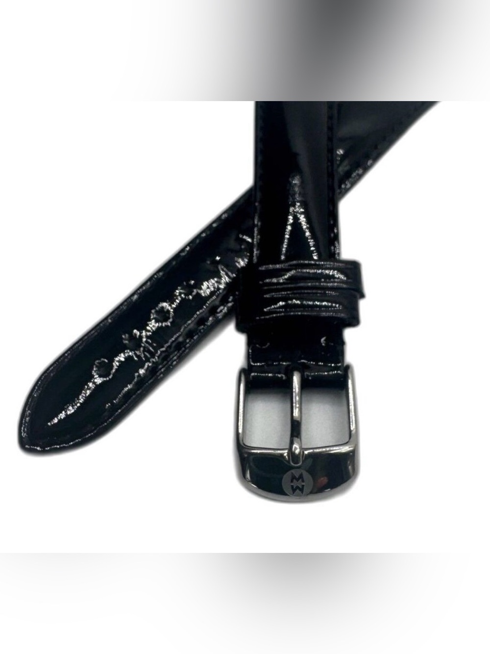 Michele Black Patent Leather Watch Strap with Polished Silver Buckle, 16mm